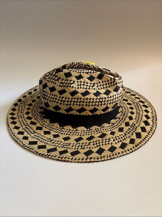 Vintage Helene Berman Resort Pom Pom Straw Hat ~ New With Tags ~ Made in Italy main image 8